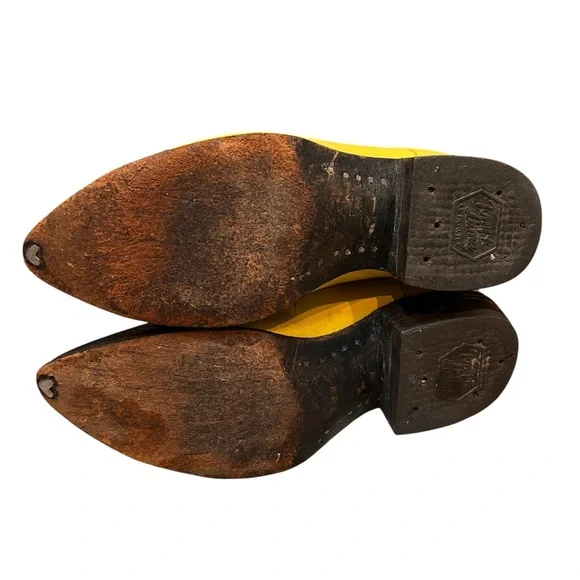 Tony Lama Vintage Yellow Western Boots with Black Toe Caps - Picture 14 of 15